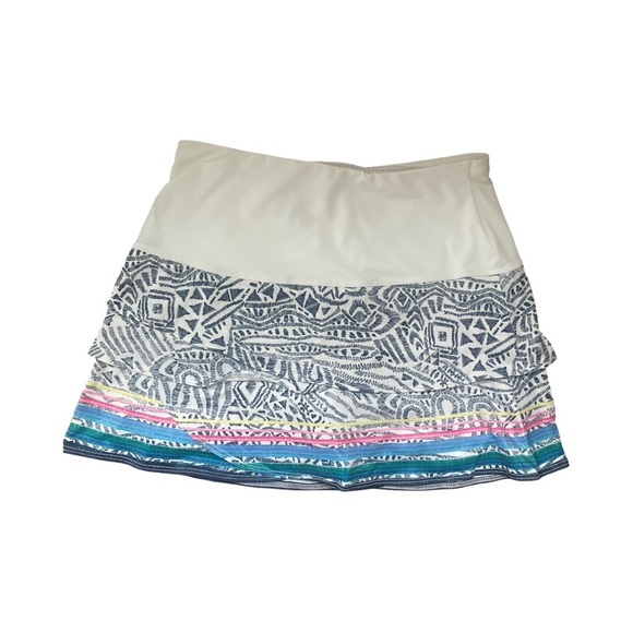 Lucky in Love White Blue Scalloped  Skort -XS white , blue ,pink poly spandex - Picture 4 of 5